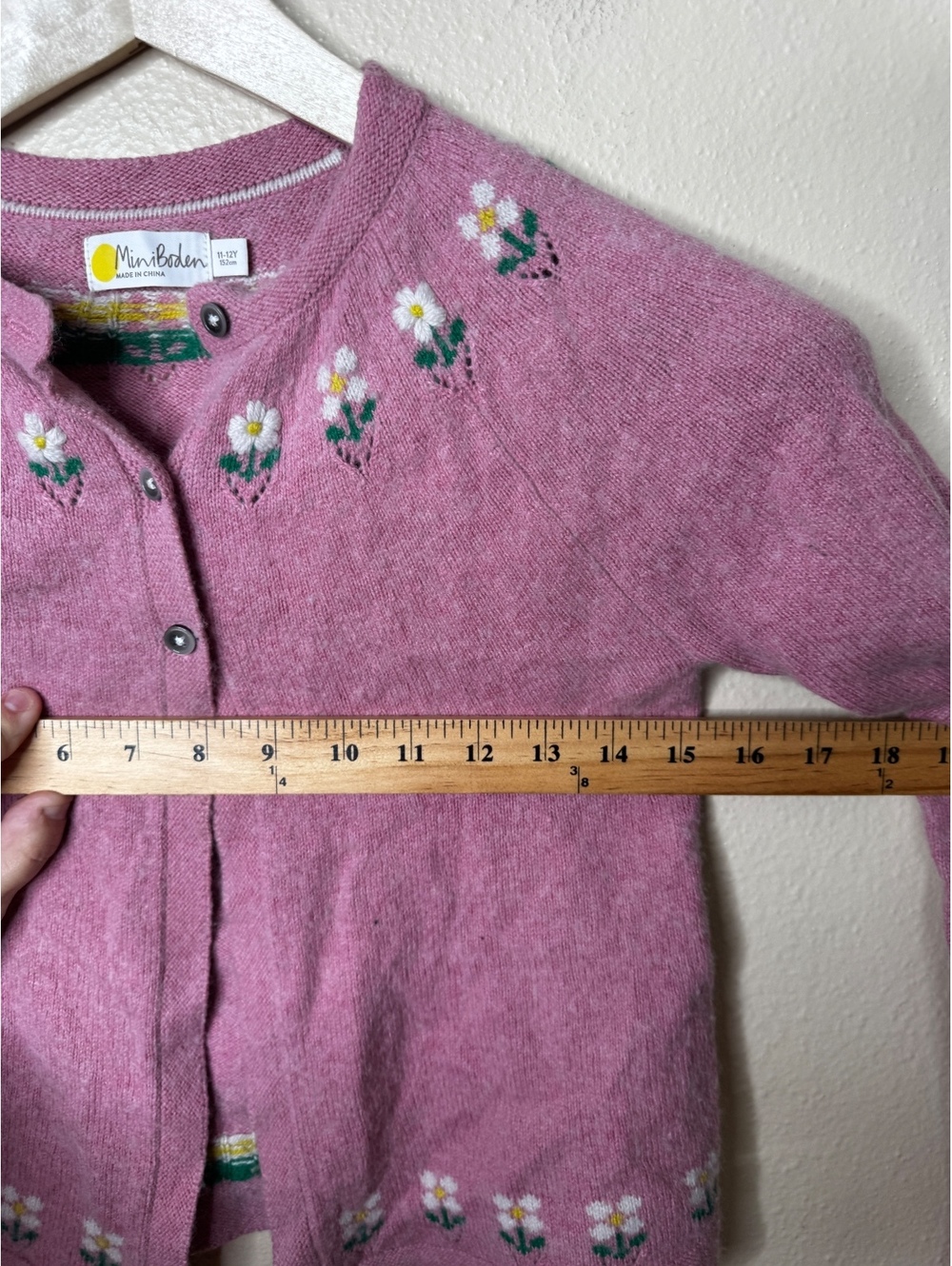 Mini Boden Girls Floral Embroidered Cardigan Pink Wool Blend Buttons 11-12Y - Picture 6 of 7